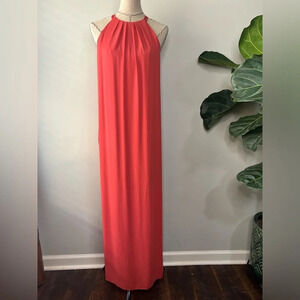 White House Black Market maxi coral size 6 lined dress polyester wedding evening